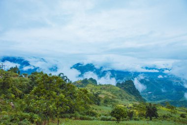 Mucangchai, Vietnam, 29 Eylül 2018: Pirinç tarlaları teraslı. Alanları pirinç ekime hazırlanır. Lim Mong, Huyen Mu Chang Chai, Kuzey Vietnam