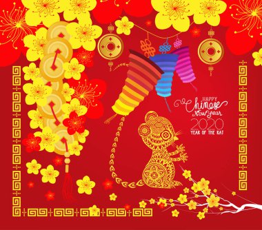 Mutlu Çin yeni yıl 2020 kart, sıçan Yılı