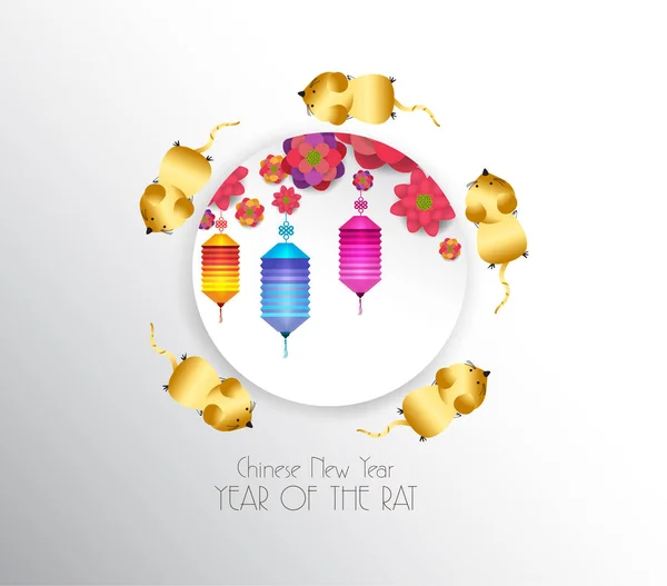 Desain Tahun Baru Cina 2020 Tikus Dengan Bunga Plum Latar - Stok Vektor
