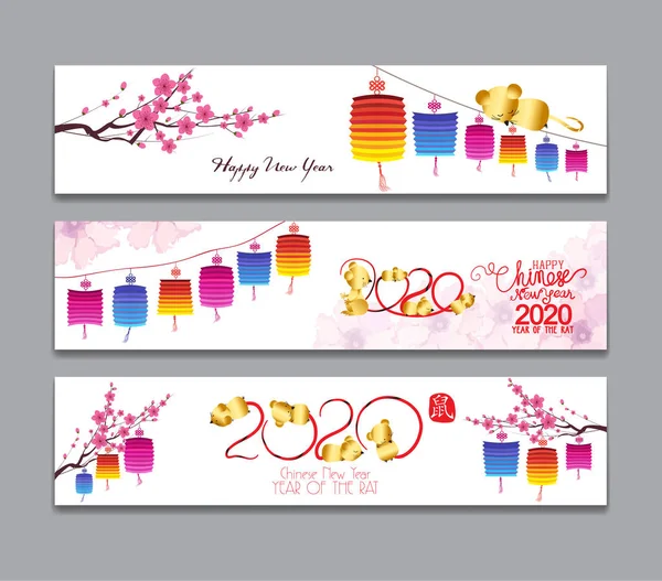 Happy New Year Rat 2020 Chinees Nieuwjaar Groeten Jaar Van — Stockvector