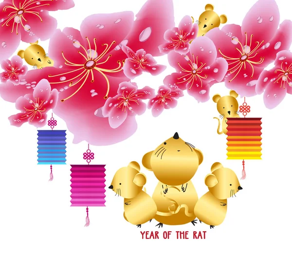 Новим Роком Щур 2020 Китайський Новий Рік Вітання Рік Пацюка — стоковий вектор
