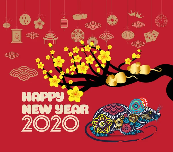 Happy New Year Rat 2020 Chinese New Year Greetings Year — Stock Vector