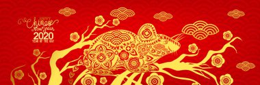 Mutlu Çin Yeni Yılı 2020 sıçan yılı. Çince karakterler Mutlu Yeni Yıl demek, zengin, tebrik kartı için Zodyak işareti, el ilanları, davetiye, posterler, broşür, afiş, takvim. 
