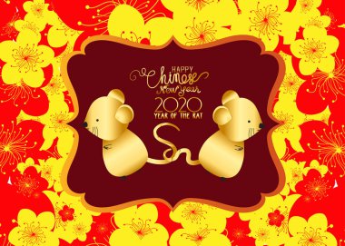 Mutlu çin yeni yıl sıçan 2020 Altın kağıt kesim ile Zodyak işareti 