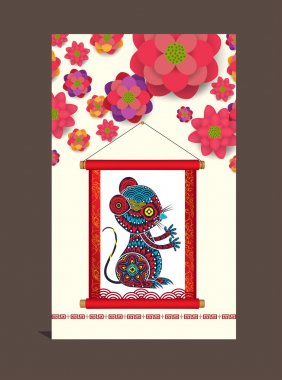 Mutlu Çin Yeni Yılı 2020 sıçan yılı. Çince karakterler Mutlu Yeni Yıl demek, zengin, tebrik kartı için Zodyak işareti, el ilanları, davetiye, posterler, broşür, afiş, takvim. 