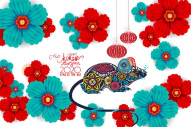 Mutlu Çin Yeni Yılı 2020 sıçan yılı. Çince karakterler Mutlu Yeni Yıl demek, zengin, tebrik kartı için Zodyak işareti, el ilanları, davetiye, posterler, broşür, afiş, takvim. 