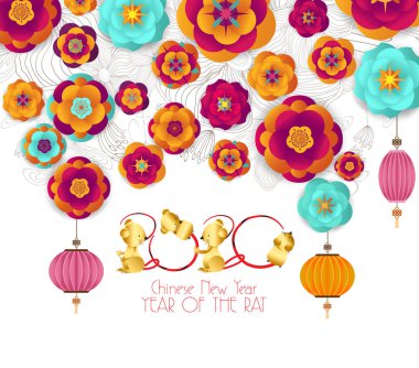 Mutlu Çin Yeni Yılı 2020 sıçan yılı. Çince karakterler Mutlu Yeni Yıl demek, zengin, tebrik kartı için Zodyak işareti, el ilanları, davetiye, posterler, broşür, afiş, takvim. 