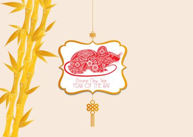 Mutlu Çin yeni yıl 2020 Altın bambu ve zanaat tarzı ile Zodyak işareti. Çince karakterler Happy New Year demek