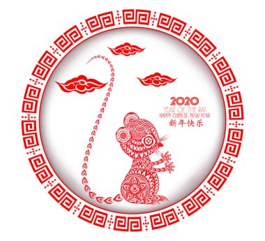 Çin yeni yıl 2020 arka plan. Çince karakterler Happy New Year anlamına gelir. Fare yılı 