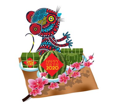 Pişmiş kare yapışkan pirinç kek, Vietnam yeni yıl. Çeviri Tet Lunar yeni yıl 