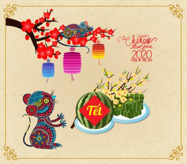 Pişmiş kare yapışkan pirinç kek ve fener, Vietnam yeni ye