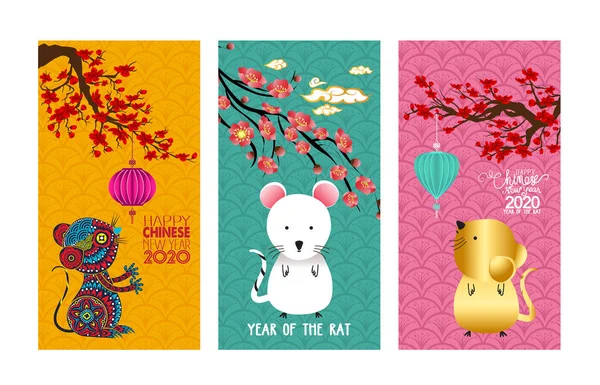 Set banner Happy New Year rat wenskaart — Stockvector