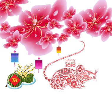 Pişmiş kare yapışkan pirinç kek ve çiçek, Vietnam yeni yıl