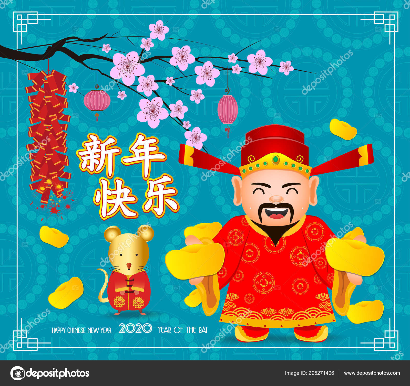 Chinese New Year 2020 Poster Design With Chinese God Of Wealth Translation Chinese New Year Vector Image By C Ngocdai86 Vector Stock 295271406
