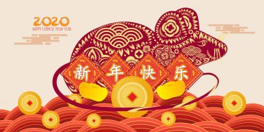 Mutlu Yıllar 2020. Çin Yeni Yılı. Fare yılı. Çeviri Çince yeni yıl