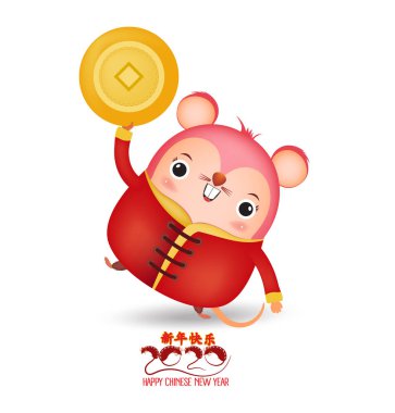 Mutlu Yıllar 2020. Yeni Yıl Çin altın , sikke . Küçük fare nin yılı. Çeviri Mutlu Yıllar