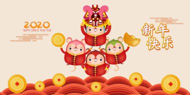 Mutlu Yıllar 2020. Yeni Yıl Çin altın , sikke . Fare yılı. Çeviri Mutlu Yıllar