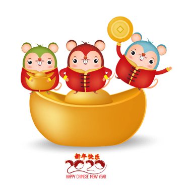 Mutlu Yıllar 2020. Yeni Yıl Çin altın , Külçe . Küçük fare nin yılı. Çeviri Mutlu Yıllar