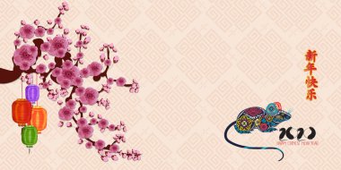 Çin yeni yıl 2020 - sıçan yılı. Kağıt rengi Arka Plan Çin geleneksel ve asya öğeleri arka plan şablonu