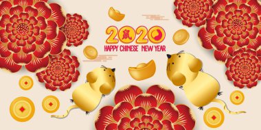 Mutlu Yıllar 2020. Çin Yeni Yıl çiçek arka plan. Fare yılı. Çeviri Fare