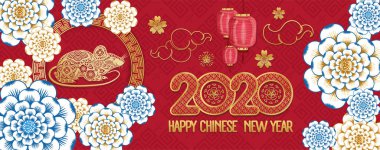 Mutlu Çin Yeni Yılı 2020 yıl sıçan kağıt kesme tarzı. Tebrik kartı için burç. Çeviri Fare