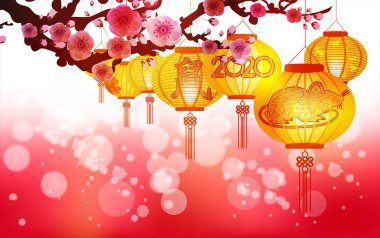 Mutlu Çin Yeni Yılı 2020 Arka Fenerler ve Işık Etkisi ile. Çeviri Fare