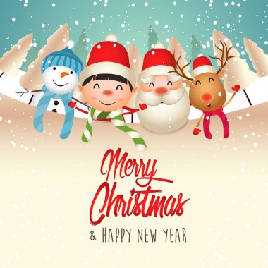Mutlu Noeller ve Mutlu Yıllar. Mutlu noel noel baba ve çocuk komik