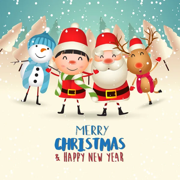 メリークリスマスと新年おめでとうメリークリスマスサンタクロースと子供面白い — ストックベクタ