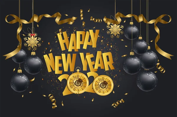 2020年新年快乐 新年闪耀背景与金钟和闪光 — 图库矢量图片