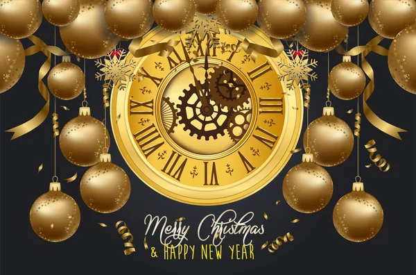 Happy New Year 2020 New Year Shining Background Gold Clock — Stock Vector