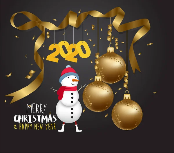 新年快乐 2020 黄金和黑色科洛尔地方文本圣诞球 — 图库矢量图片