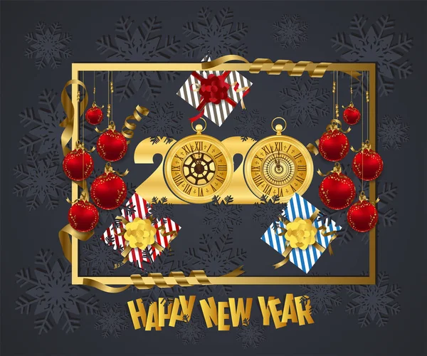 Feliz Año Nuevo Año Nuevo Fondo Brillante Con Reloj Oro — Archivo Imágenes Vectoriales