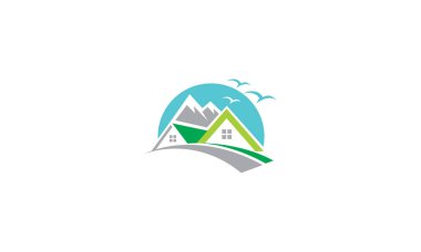 ev mülkiyet dağ logosu vektör simgesi
