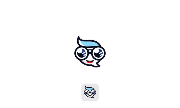 cute kid cartoon chat box logo icon vector