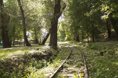 Parkta terk edilmiş bir demiryolu
