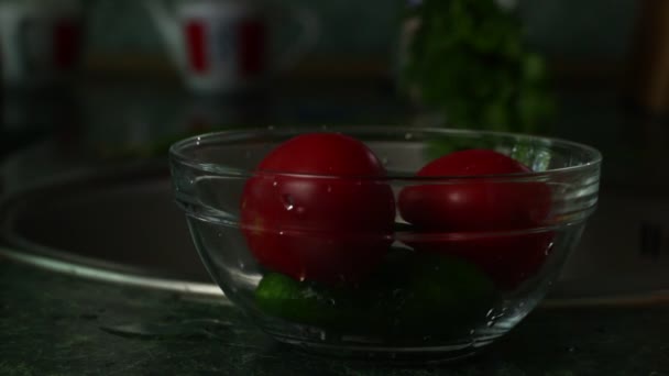 Cucumbers Tomatoes Herbs Summer Salad — Stock Video