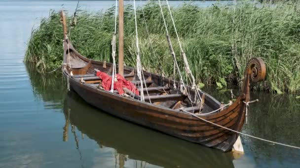 Vintage Viking Wooden Boat — стоковое видео