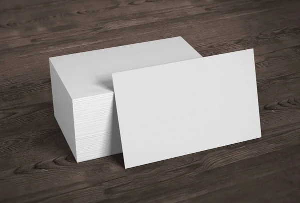Modelos Branco Mockup Cartões Visita Fundo Madeira Renderização — Fotografia de Stock
