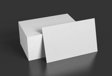 Boş şablon siyah arka plan üzerine beyaz kartvizit. 3D render. Tasarımlarınız için.