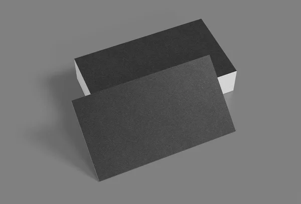ビジネス カードの レンダリングします 灰色の背景に黒のビジネス カードの空白のテンプレート — ストック写真
