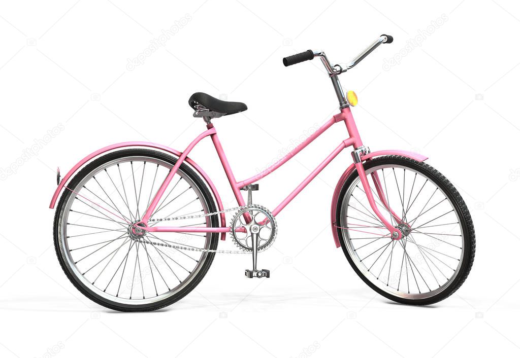 Bicycle on a white background. Retro bike. 3d rendering