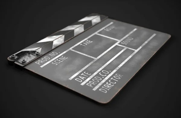 Černý Clapperboard. Realistický 3D obrázek. Hroznýš z filmu — Stock fotografie