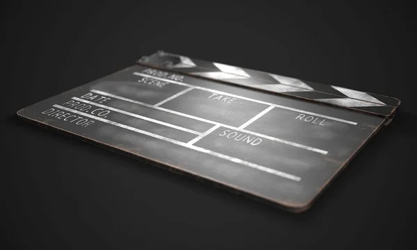 Clapperboard on a dark background close-up. 3d rendering. — Stock Photo, Image