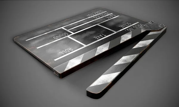 Clapperboard sobre un fondo oscuro de cerca. renderizado 3d . — Foto de Stock