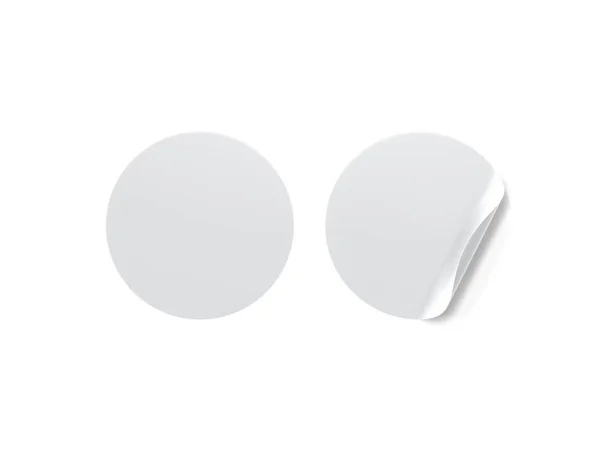 Blank white round stickers mock up with curved corner, 3d render — Stock Photo, Image