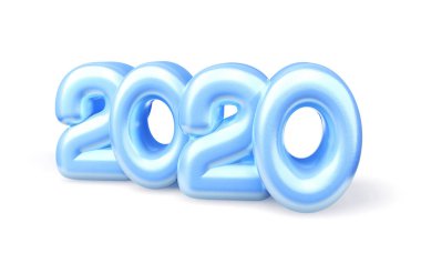 2020 buz figürünün beyaz arka planda izole edilmiş hali. Yeni bir 2020 yılı.