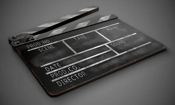 Clapperboard sur un fond sombre gros plan. Rendu 3d . — Photo