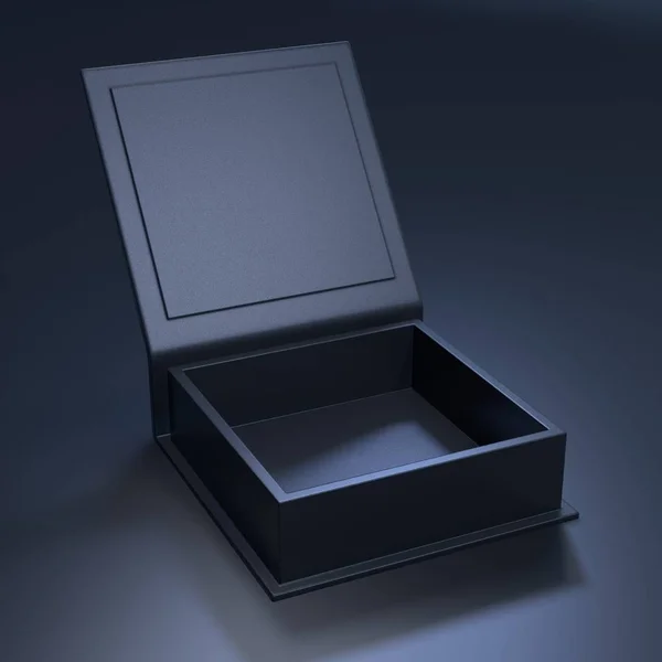 Caja de cartón abierta en blanco negro sobre un fondo oscuro. Mock up tem — Foto de Stock