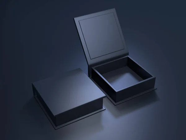 Μαύρο λευκό χάρτινο κουτί σε σκούρο φόντο. Προσομοίωση προτύπου — Φωτογραφία Αρχείου