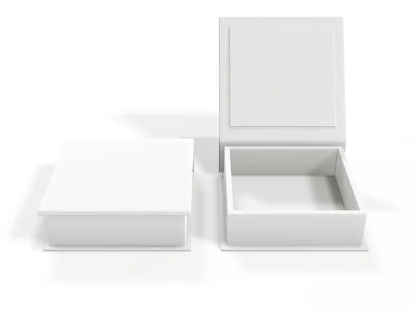 Beyaz arka planda izole edilmiş beyaz, boş bir karton kutu. Model — Stok fotoğraf